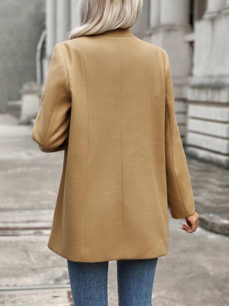 Solid Button Front Overcoat