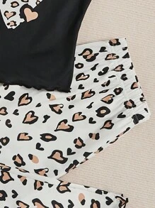 SHEIN Roupa De Dormir De Alcinha De Coração Com Estampa De Oncinha Para Adolescentes, Com Calça Longa