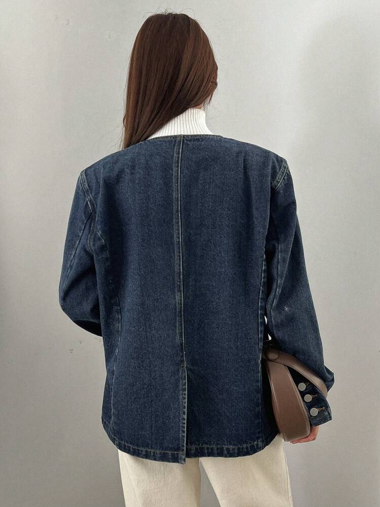 Women's V Neck Long Sleeve Denim Jacket