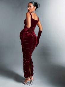 SHEIN BAE Women's Sleeveless Pleated Square Neck Bodycon Dress - Burgundy - View 2