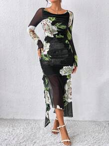 Chiquease 印花側收褶洋裝 - 彩色 - 查看 1