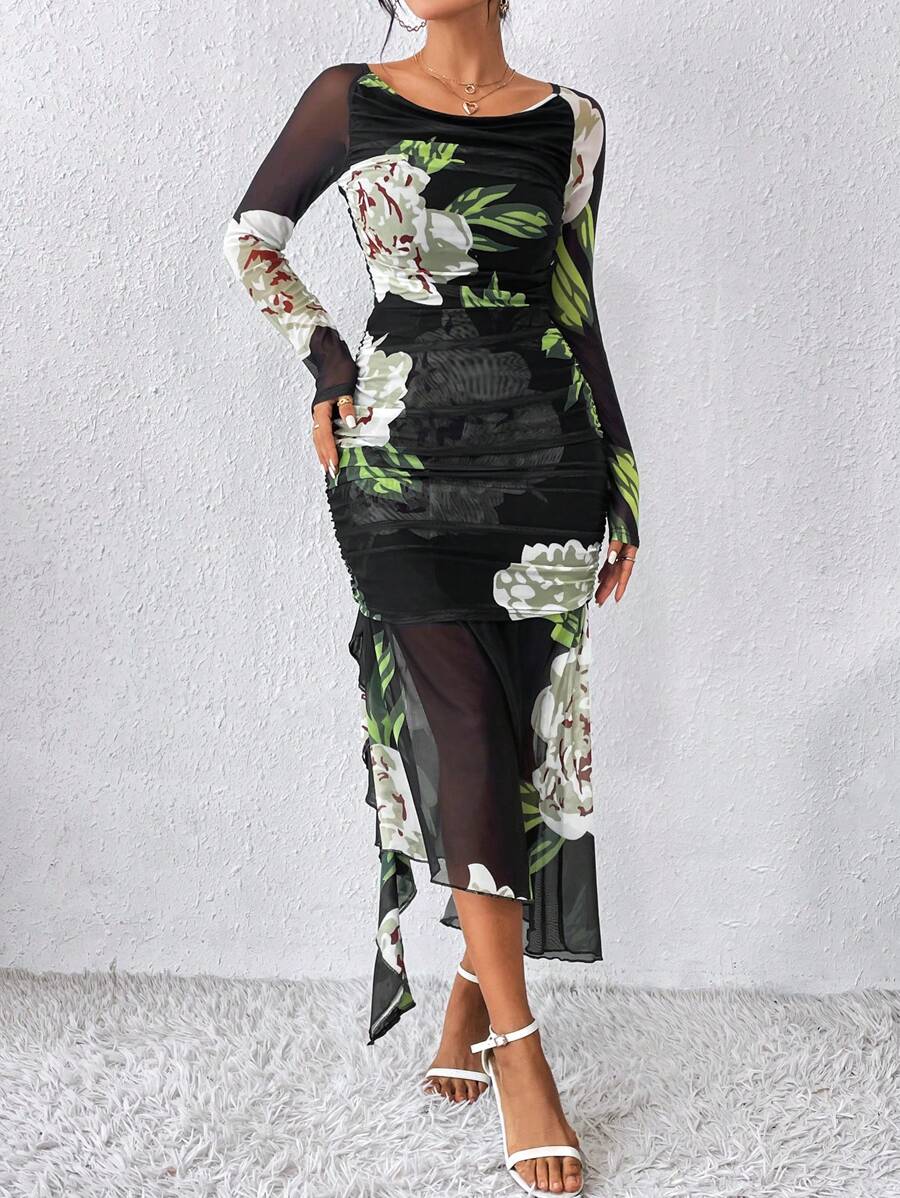 Chiquease 印花側收褶洋裝 - 彩色 - 查看 1