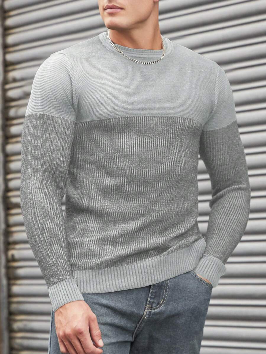 SHEIN Cottnline Men's Casual Round Neck Sweater - Grey - View 1