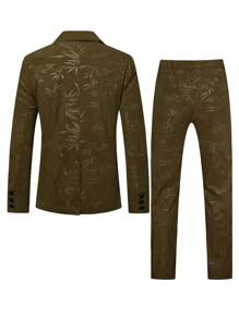 Manfinity Mode Men's Plant Print Suit Set - Coffee Brown - View 2