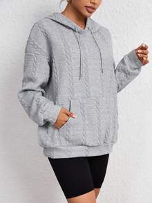 SHEIN EZwear Túi kangaroo Thả vai Dây rút Hoodie - Xám - Xem 5