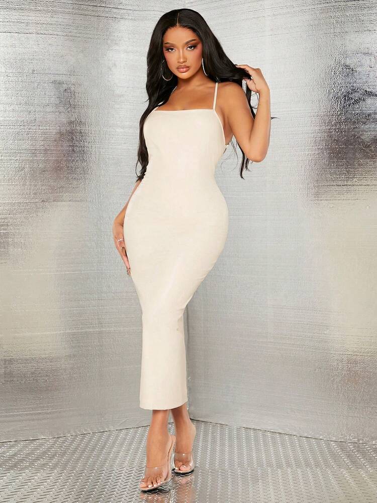 Women'S Pu Leather Slim Cami Dress