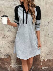 SHEIN LUNE 女式對比色連帽束麻裙 - 灰色 - 查看 6