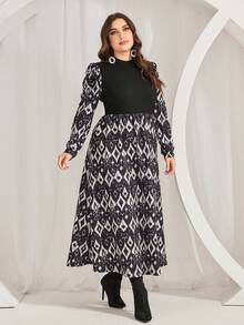 Modelyn Kích thước lớn Ống tay áo In Hình học Đầm - màu đen - Xem 6