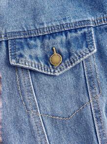 SHEIN MOD Women's Leopard Print Plush Patchwork Denim Jacket - Medium Wash - View 4