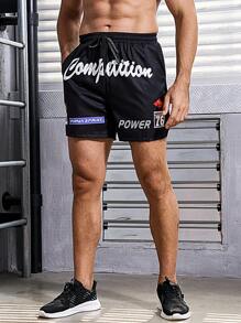 Manfinity Sport Corelite Men's Letter Print Drawstring Waist Sports Shorts Gym Shorts - Multicolor - View 8