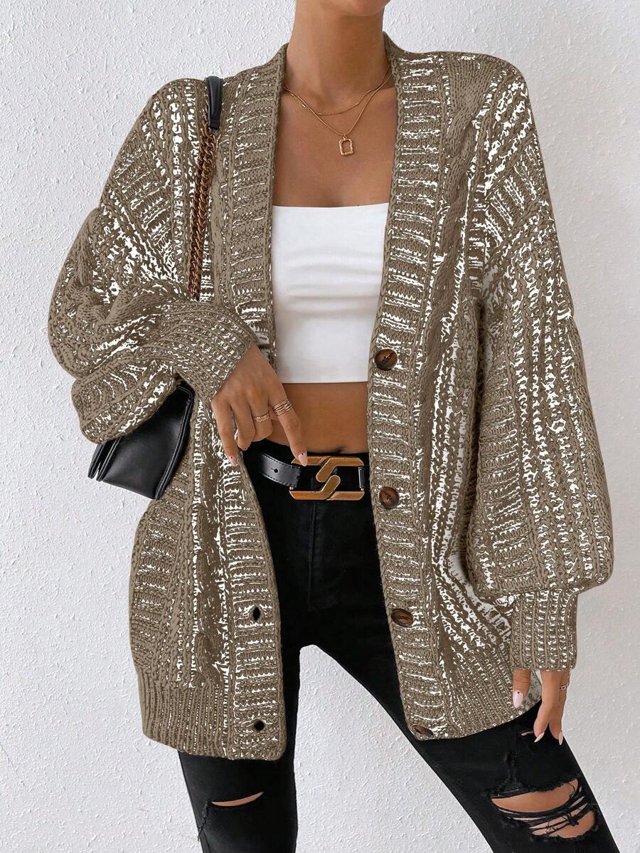 Chiquease 扣前下垂肩開襟羊毛衫 - 摩卡棕 - 查看 1