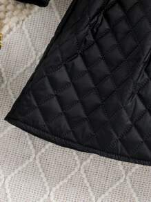SHEIN Tween Girl Flap Detail Quilted Jacket & Skirt - Black - View 6