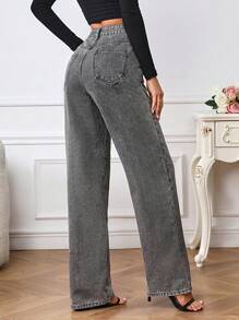SHEIN Tall High Waist Straight Leg Jeans - Grey - View 2
