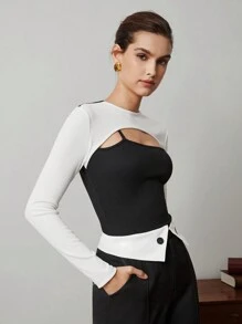 BizChic 女性修身款色塊露肩t恤 - 黑色 - 查看 5