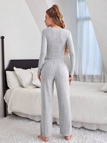 Conjunto De Ropa Cómoda Para El Hogar De Color Liso - Gris - Ver 5