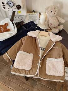 Áo khoác độn cổ có cài khuy lông thú dành cho bé trai - Cà phê nâu - Xem 1