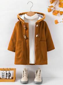 Baby Girl Dual Pocket Duffle Hooded Overcoat Without Sweater