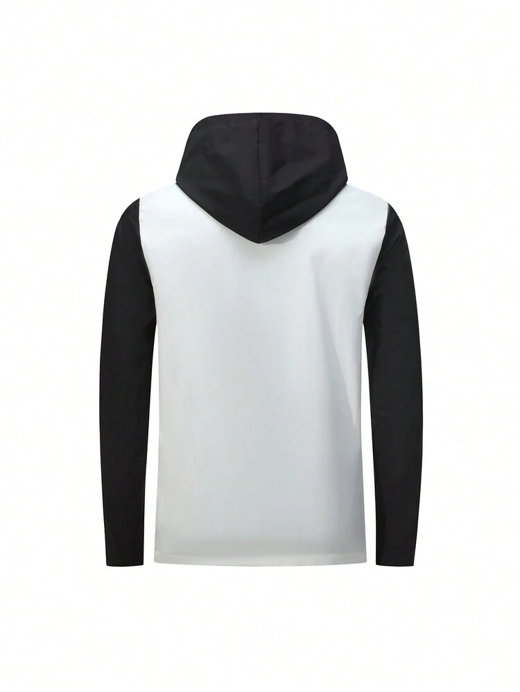 Boyfriend Style Men's Color Block Hooded Drawstring Sports Jacket Workout Tops Sports Jacket