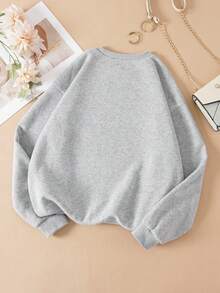 SHEIN Unity 大碼籃球和字母圖案保暖套頭衫 - 灰色 - 查看 2