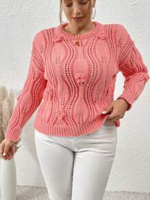 Vionelle 加花贴花落肩镂空针织毛衣套头衫秋冬毛衣 - 粉色 - 查看 4