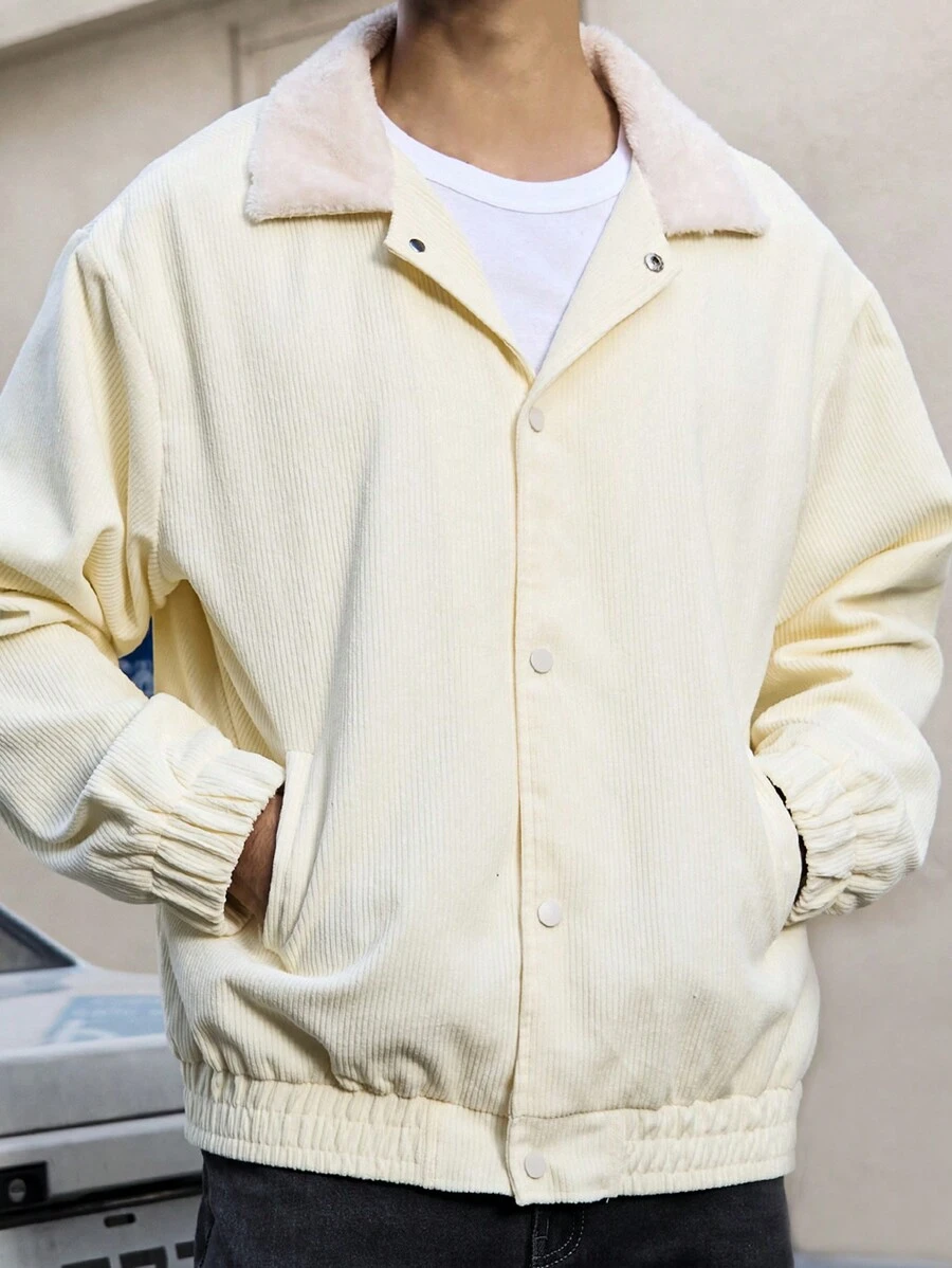 Manfinity Homme Lỏng lẻo Nam Cổ áo Borg Vải to sợi Áo khoác - Màu be - Xem 1