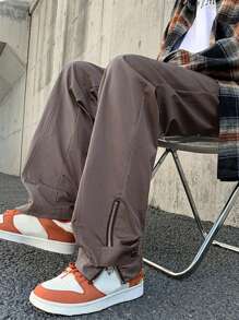 Claim Dot 男士素色斜口袋長褲 - 灰色 - 查看 4