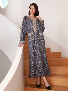 女士优雅迷你碎花连衣裙 - 紫色 - 查看 8