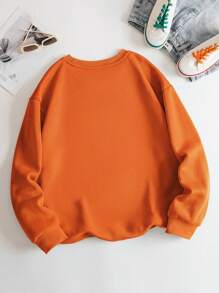 INAWLY Plus Size Letter Printed Drop Shoulder Sweatshirt, For Winter Pullover Fall Autumn - Orange - View 2