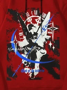 ROMWE MEN Goth 男士字母印花連帽休閒衛衣 - 紅色 - 查看 3