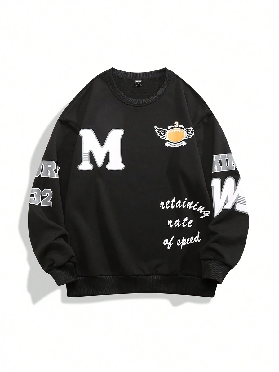 Manfinity Hypemode Men Slogan Graphic Sweatshirt - Black - View 1