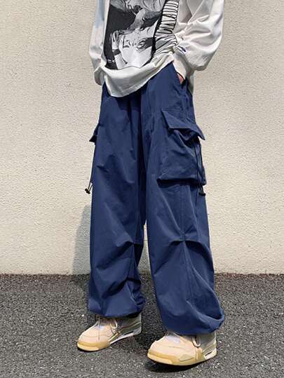 Street Life Men Loose Fit Parachute Cargo Pants, School