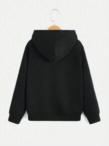 SHEIN 男大童字母貼布保暖連帽衫和運動褲 - 黑色 - 查看 6
