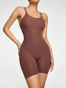 SHAPORA 女士塑身短裤休闲针织露背收腹提臀紧身衣 - 黑色 - 查看 5