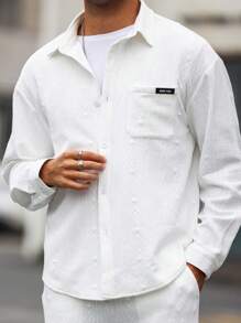 Manfinity Homme Conjunto De Camisa De Manga Larga Y Pantalón De Color Sólido Para Hombre Y Cómodo - Blanco - Ver 6