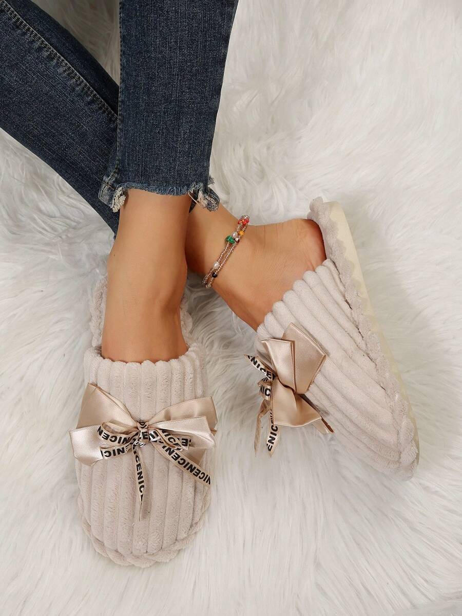 Elegantes zapatillas de casa con borreguillo para mujer, antideslizantes para interior/exterior, de piel sintética esponjosa, para otoño/invierno - Caqui - Ver 1