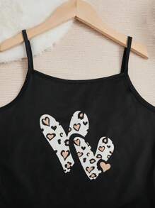 SHEIN Roupa De Dormir De Alcinha De Coração Com Estampa De Oncinha Para Adolescentes, Com Calça Longa
