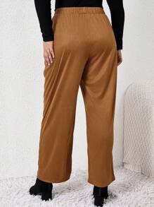 SHEIN LUNE Pantalones Con Dobladillo Dividido De Color Liso De Talla Grande - Marrón Mocha - Ver 4
