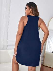 Women's Plus Size Simple Letter Pattern Arc Hem Tank Top Pajama Night Dress