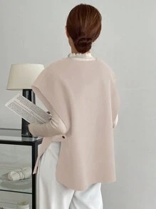 DAZY Chất rắn Chi tiết Nút Thắt lưng Áo khoác - Màu be - Xem 2