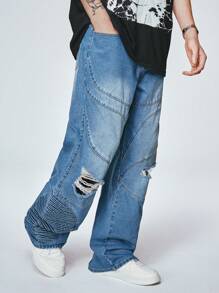ROMWE MEN Street Life Men's Distressed Pocket Jeans - Blue - View 3