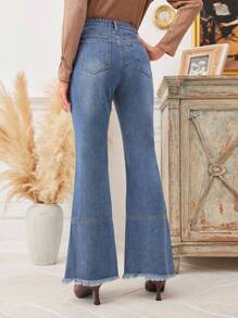 SHEIN LUNE High Waist Raw Hem Flare Leg Jeans