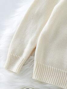 SHEIN Áo len cổ Peter Pan họa tiết khối màu bất đối xứng cho bé gái mùa thu đông - Màu be - Xem 6