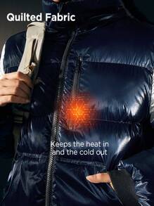 In My Nature 对比色饰边拉链衬垫大衣 - 寶藍色 - 查看 4