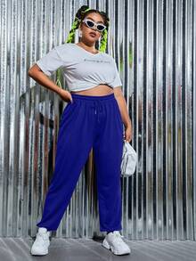 SHEIN EZwear 大碼工作褲 - 藍色 - 查看 4