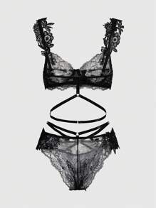 ROMWE Goth 女士性感繫帶設計內衣 - 黑色 - 查看 2