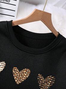 SHEIN LUNE 女士愛心印花運動衫和運動褲套裝 - 黑色 - 查看 5