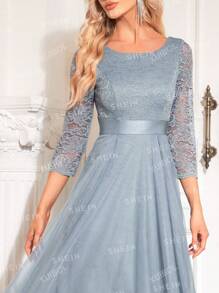 XUIBOL Contrast Lace Mesh Trim Bridesmaid Dress