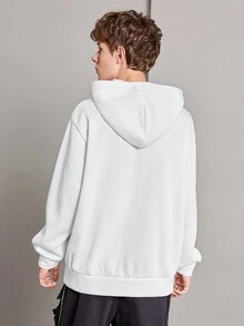 青少年男孩标语图案袋鼠口袋保暖卫衣 - 白色 - 查看 2