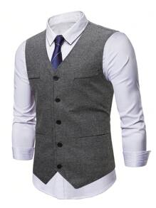 Manfinity Mode Nam Kích thước lớn Xương cá trích Bộ đồ Áo vest - Màu xám đen - Xem 1