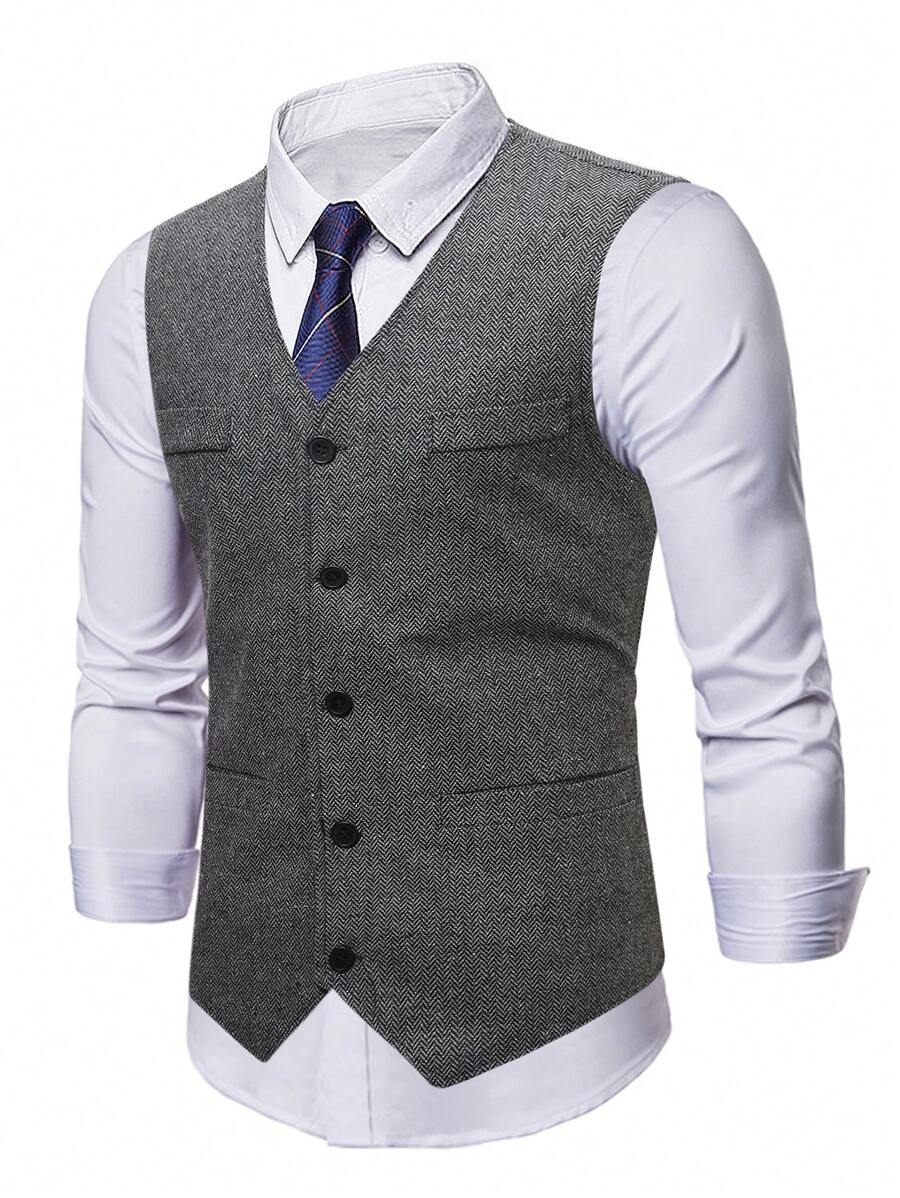 Manfinity Mode Nam Kích thước lớn Xương cá trích Bộ đồ Áo vest - Màu xám đen - Xem 1